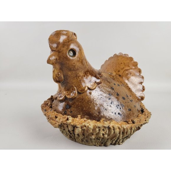 Primitive Nested Hen Art Pottery Coin Bank Artist Marked - Picture 5 of 13